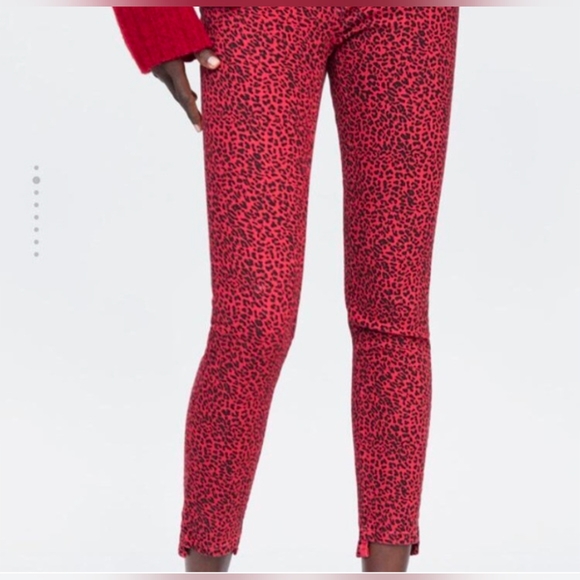 Zara Denim - Zara Red Black Leopard Animal Print Mid Rise Skinny Denim Jeans Size US8 EUR40